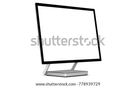 Desktop pc with blank screen - perspective side view. Vector illustration