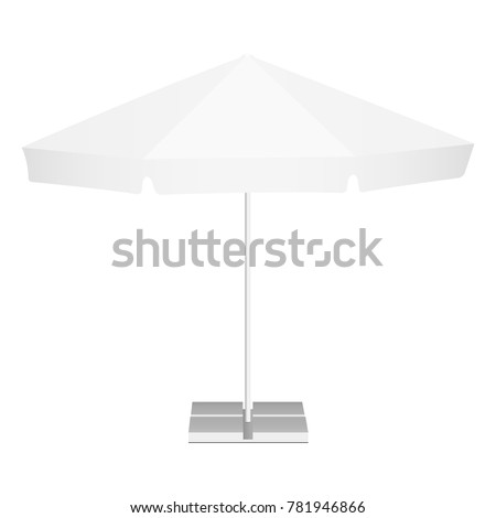 Promotional outdoor garden parasol with classic round canopy isolated on white background. Vector illustration
