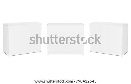 Set of small white cardboard boxes mockups. Vector illustration