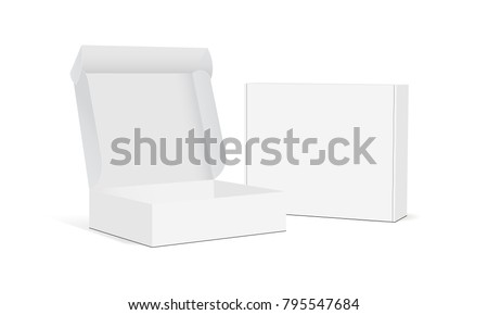 Two blank packaging boxes - open and closed mockup, isolated on white background. Vector illustration