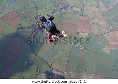 Solo skydiver in freefall