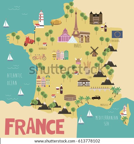 Illustration map of France with landmarks. Vector illustration | EZ Canvas