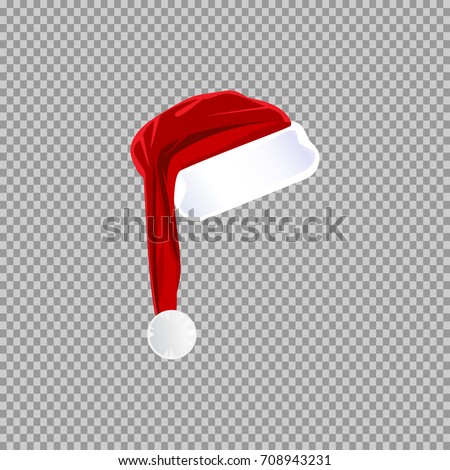 eps 10 vector red Santa's hat isolated on transparent background. Editable object for holidays design. Happy New Year, Merry Christmas template. Mock-up for greeting card, discount banner, web, print