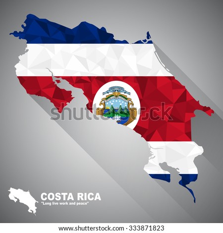 Costa Rica flag overlay on Costa Rica map with polygonal and long tail shadow style (EPS10 art vector)