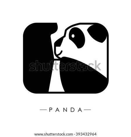 The black and white panda logo design base on round angle rectangular format on with background.(EPS10 art vector) 