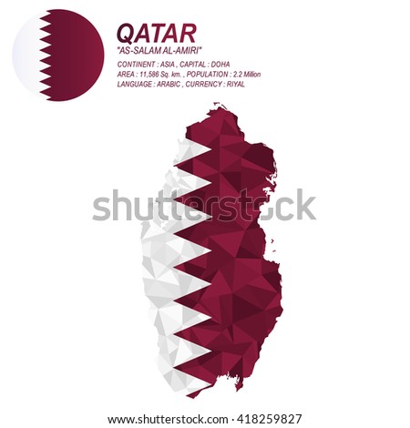 Qatari flag overlay on Qatari map with polygonal style.(EPS10 art vector)