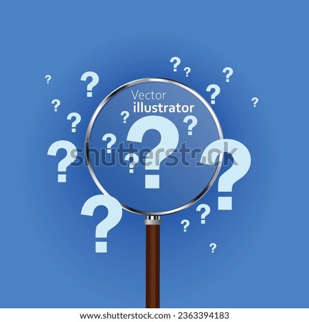 Magnifying glass with question mark on blue background