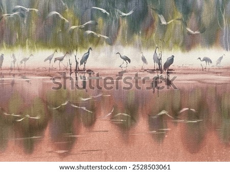 Similar – Image, Stock Photo Cranes in group flight in front of a blue sky with clouds