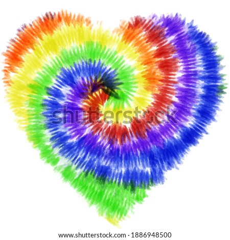 Tie dye rainbow gradient watercolor heart.