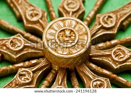 Miniature replica of Konark Sun Temple wheel Orissa India South East Asia