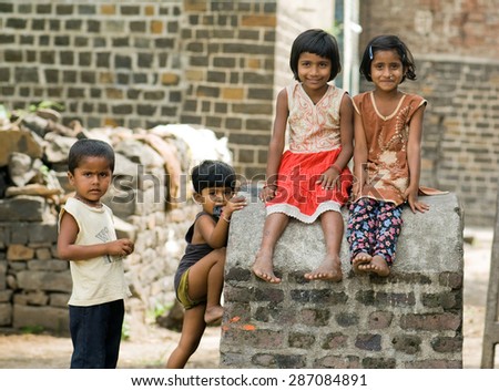 MAHARASHTRA, INDIA SEPTEMBER 22, 2011: Indian rural kids lifestyle, SEPTEMBER 22, 2011, rural village, Salunkwadi, Ambajogai, Beed, Maharashtra, India
