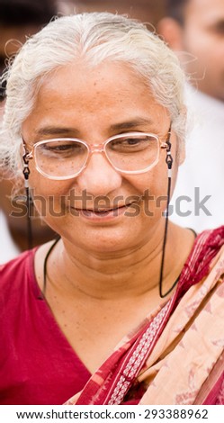 MAHARASHTRA, INDIA September 11, 2011: Closeup of Medha Patkar an Indian social activist, social reformer and politician at Ralegan Siddhi on September 11, 2011, Maharashtra, India, south East Asia.