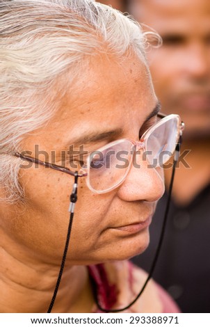 MAHARASHTRA, INDIA September 11, 2011: Closeup of Medha Patkar an Indian social activist, social reformer and politician at Ralegan Siddhi on September 11, 2011, Maharashtra, India, south East Asia.