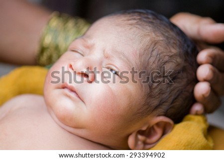 Indian new born baby boy, Salunkwadi, Ambajaogai, Beed, Maharashtra, India, South East Asia