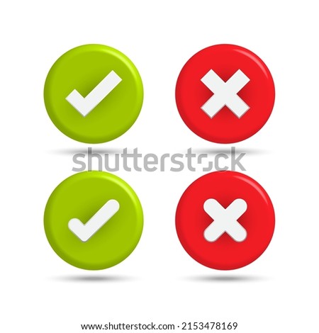 3D checkmark icon button Tick and invalid checkmark symbol Vector illustration.