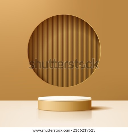 3d minimal brown cylinder podium with circle hole and refletive floor for product display or presentation. stage pedestal platform Foto stock © 