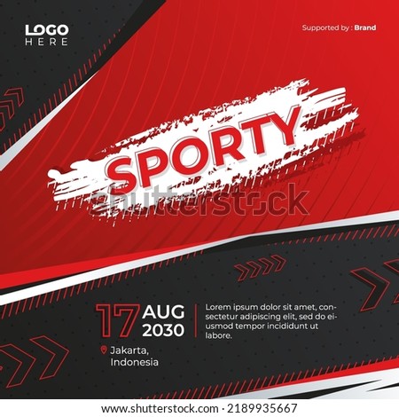 Vector sport banner template for social media, brochure, flyer, gym, footbal, running with blank space for photo. In red, black, white color with line, arrow, and sharp shape.