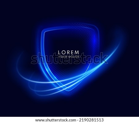 Modern realistic dark blue shield light with motion light line neon