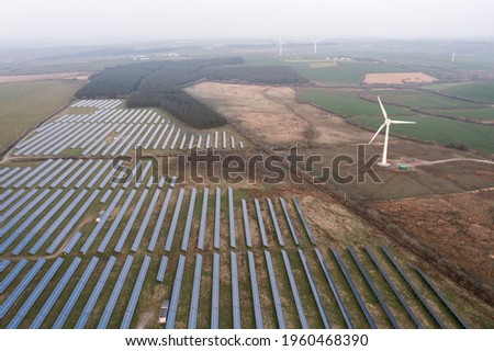 Similar – Foto Bild Droneshot einer Solarpanel-Farm erzeugt grünen Strom