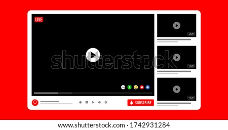 Mock-up interface video channel. Software window template of video player. Web design asset. Video content, blogging. Social media concept. Vector illustration. EPS 10