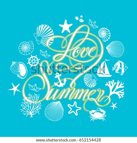 The inscription love summer sea design elements