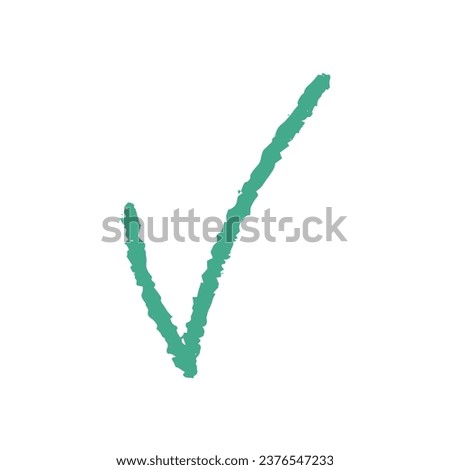 Cute green doodle element isolated on white background. Hand-drawn checkmark, upvote, approval.