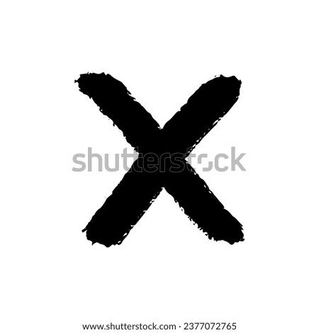 Thick minimalistic black cross isolated on white background. Doodle hand drawn vector element, downvote, mark, icon.