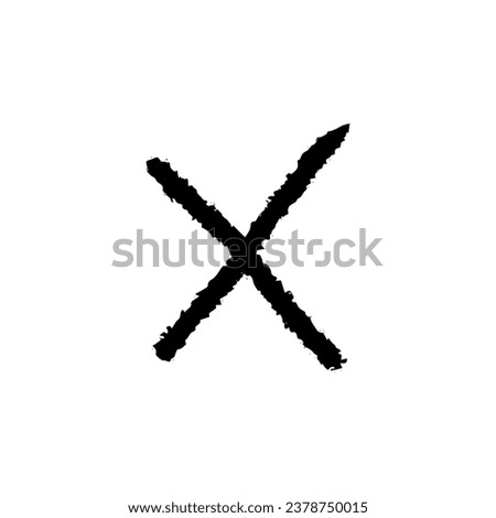 Thin minimalistic black cross isolated on white background. Doodle hand drawn vector element in grunge style, refusal, downvote.