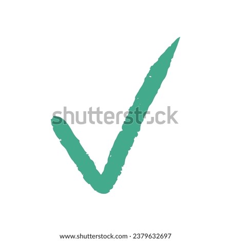 Cute green checkmark hand drawn isolated on white background. Doodle illustration of a checkmark, choice, upvote.