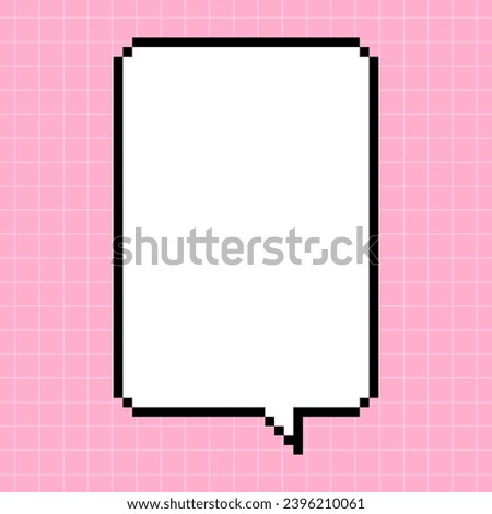 Pixel tall vertical dialog box on pink checkered background. Illustration in the style of an 8-bit retro game, controller, cute frame for inscriptions.