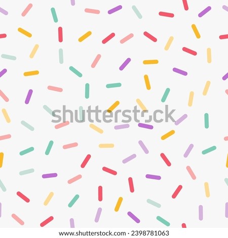 Simple minimalistic seamless pattern, multicolored fun hand drawn cute lines on a white background. Sugar sprinkles on donut, confetti.