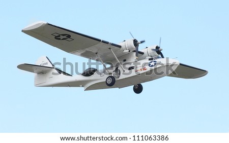 PILSEN, CZECH REPUBLIC - AUGUST 25: Most popular american rescue flying boat during second world war Consolidated PBY-5A Catalina, Pilsen Aeronautical Days on August 25, 2012 in Pilsen Czech Republic.