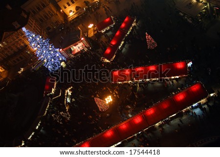 Christmas trade in Staromestske (old town) square - Prague City - Czech Republic - Europe - nightshot