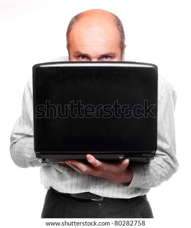 Hacker with laptop. Picture with space for your text.