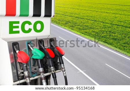 Gas station and highway. Bio fuel concept.
