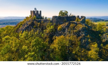 Andelska Hora Castle. Camera flight around gothic landmark near Karlovy Vary. Czech Republic, Central Europe. Foto stock © 