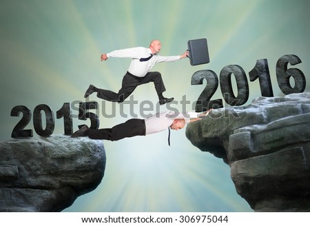 Businessman running to The New Year 2016. Happy New Year for your business.