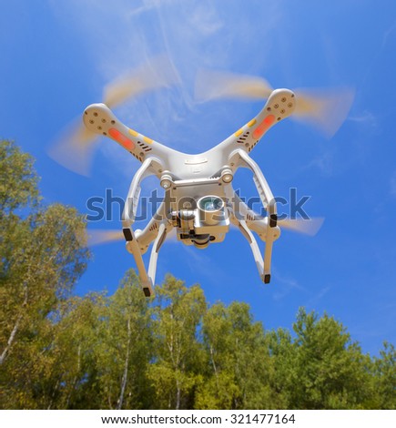 PILSEN CZECH REPUBLIC - SEPTEMBER 24, 2015: Drone quadrocopter Dji Phantom 3 Professional with high resolution digital camera (High quality 4K). New tool for aerial photo and video.