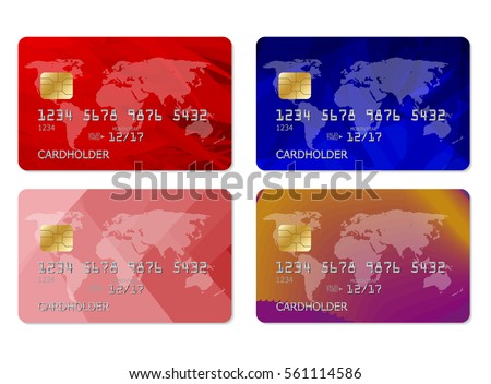 Realistic detailed credit cards set with abstract colorful design background. Vector illustration of detailed credit card isolated on white background. Vector credit cards