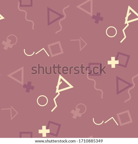 Seamless Memphis Pattern. Abstract Colorful Texture with Lines and Geometric Figures for Chintz, Curtain, Paper. Trendy Seamless Multicolor Background in Memphis Style for your Design. Vector.