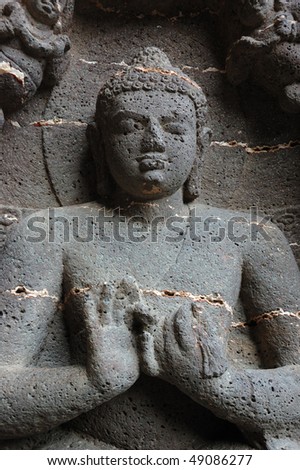 Buddha statue at Ellora - big religious complex with buddhist, hindu and jain cave temples and monasteries ,India, unesco world heritage site