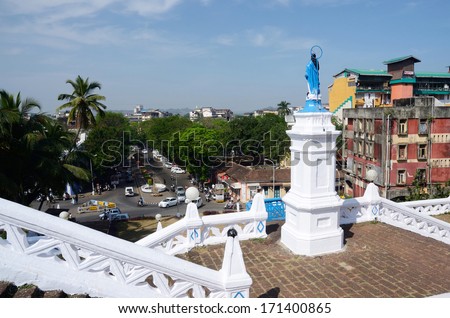 PANAJI,INDIA- NOVEMBER 26:View of Church Square from Our Lady of Immaculate Conception Church on November 26,2013 in Panaji,India.Panjim - capital of Indian state Goa.