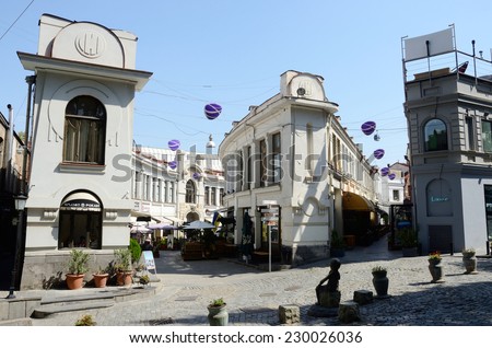 TBILISI, GEORGIA - SEPTEMBER 16,2014 : Jan Sharden and Bambis Rigii streets in the old town of Tbilisi, Georgia.Old center of Tiflis is very popular tourist destination.