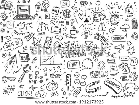 Social media hand drawn vector doodles