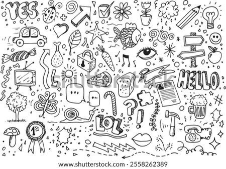 Hand drawn various doodles, vector illustration on white background
