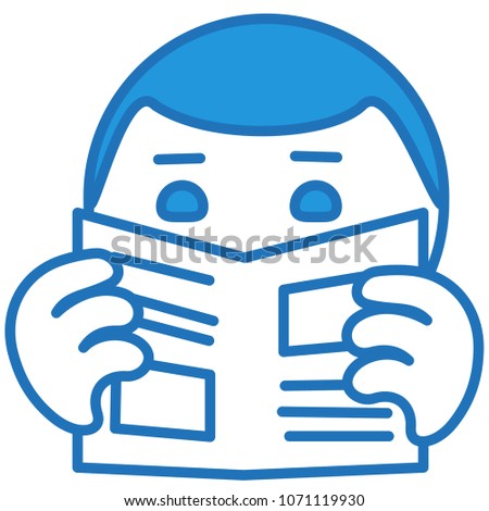 emoji with man reading newspaper in the morning, father reads local news paper with weather forecasts, opinion columns & politics articles, husband looking at the gazette, simple hand drawn emoticon