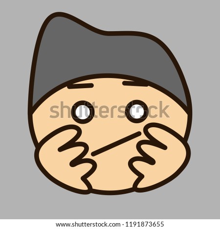 emoticon with bored character that is wearing a knitted hat propping up his head with palms & waiting for his turn in queue or just slacking & has nothing to do, circle shaped vector emoji in color