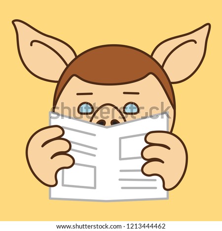 emoticon with pig man that is reading newspaper in the morning, father reads local news paper with weather forecasts, opinion columns & politics articles, husband looking at the gazette