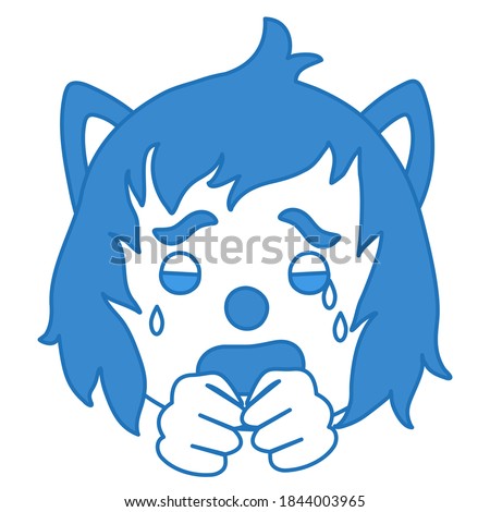 poor upset emoticon weeps and cries, simplistic facial expression vector illustration, wolf cartoon character, simple hand drawn line icon from a set