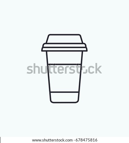 take away coffee cup icon, disposable plastic or polystyrene beverage sign, flat thin line style vector clipart from a set, classic takeout paper cup isolated on blue-white background, eps 10 clip art